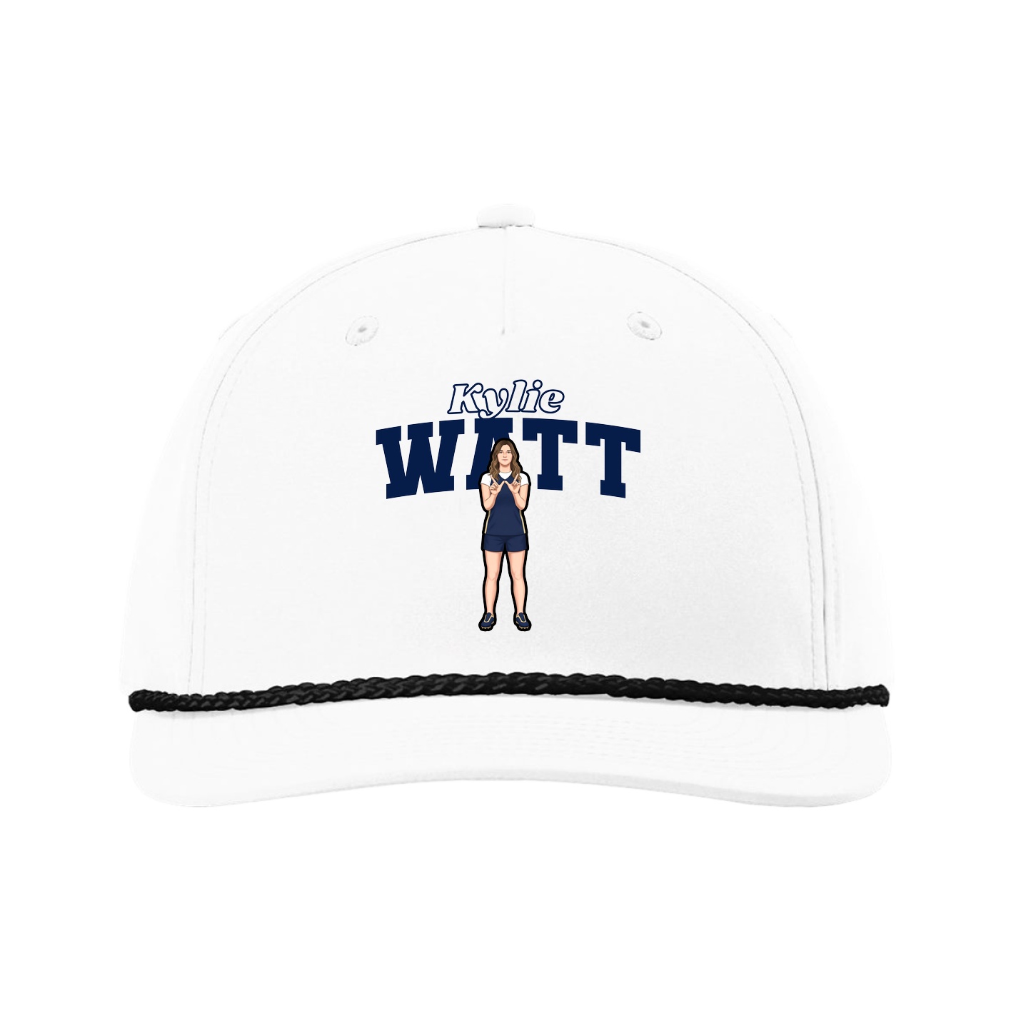 Five-Panel Classic Rope Cap — Name Arch in White