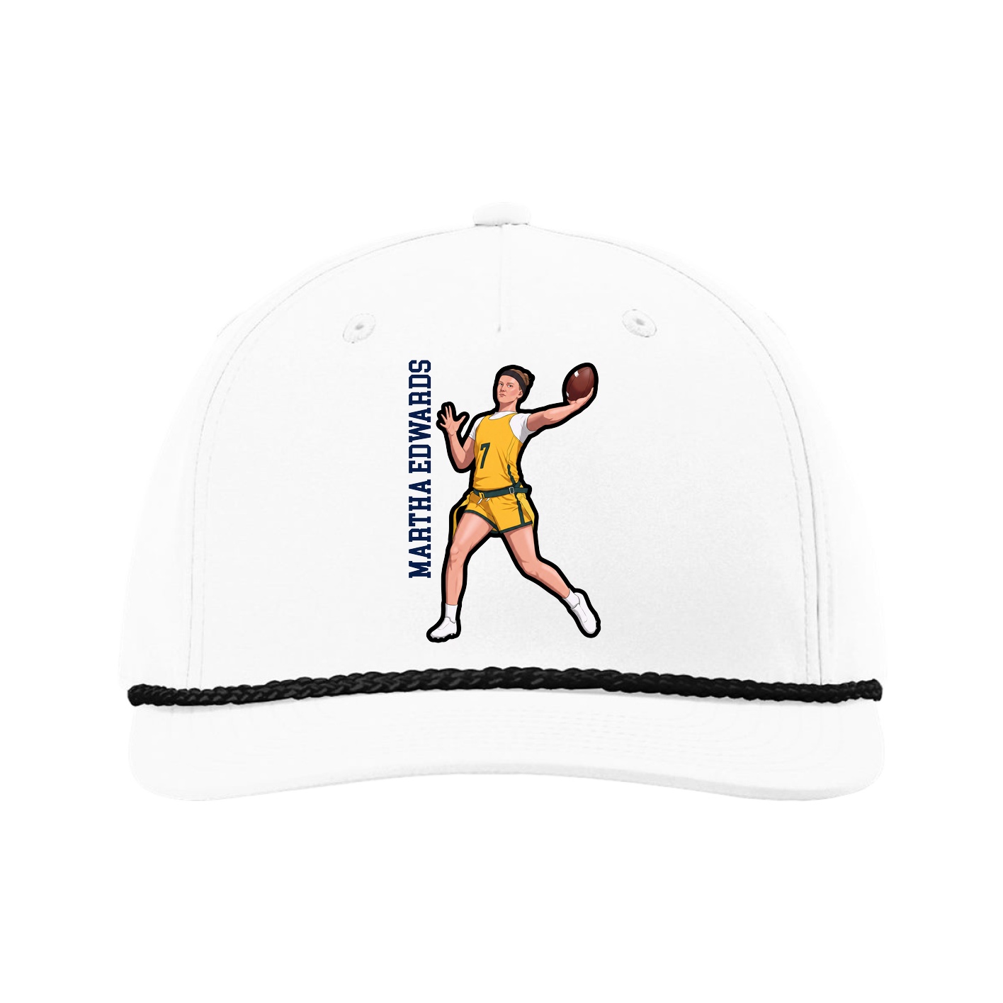 Five-Panel Classic Rope Cap — Name Vertical in White