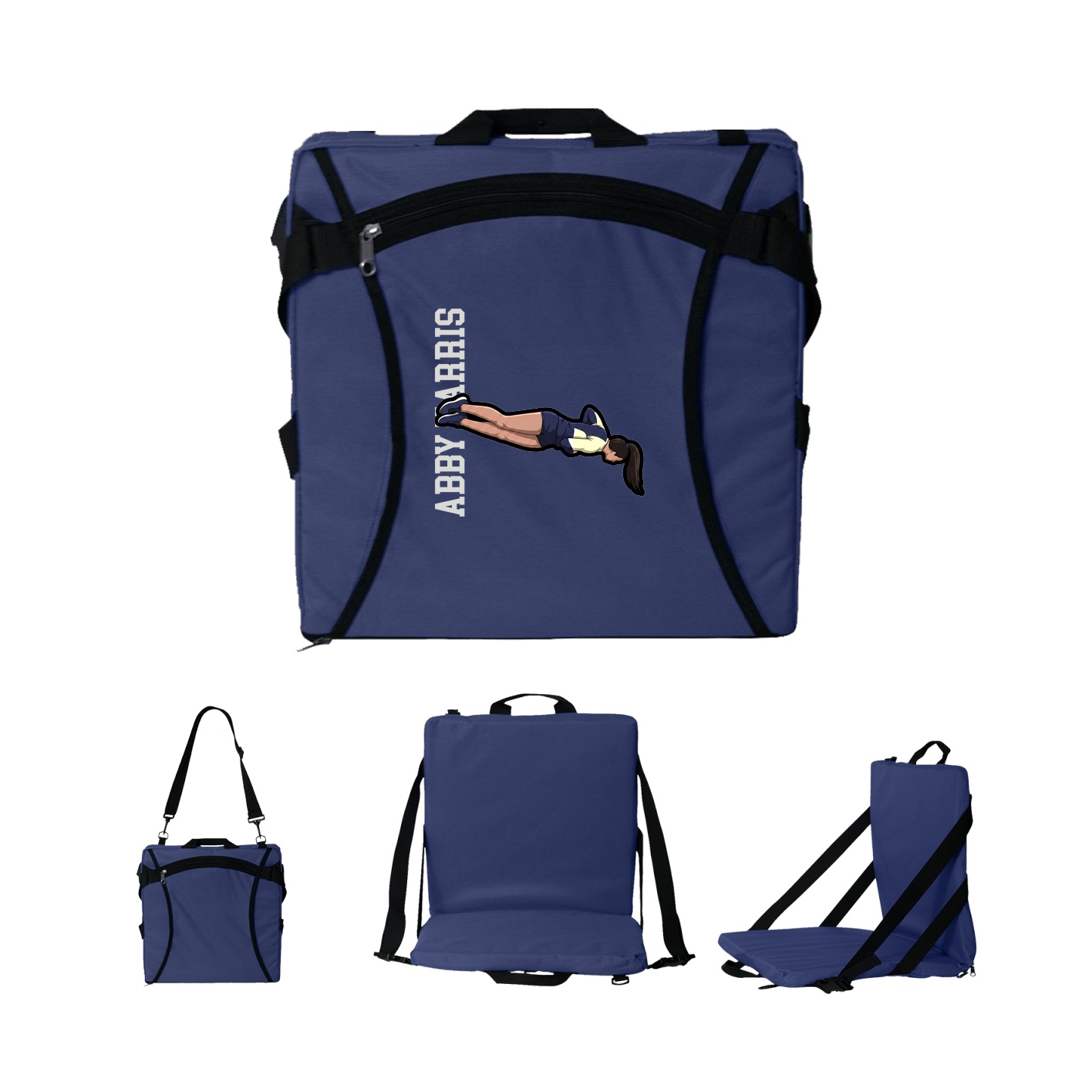 Folding Stadium Seat — Name Vertical in Navy