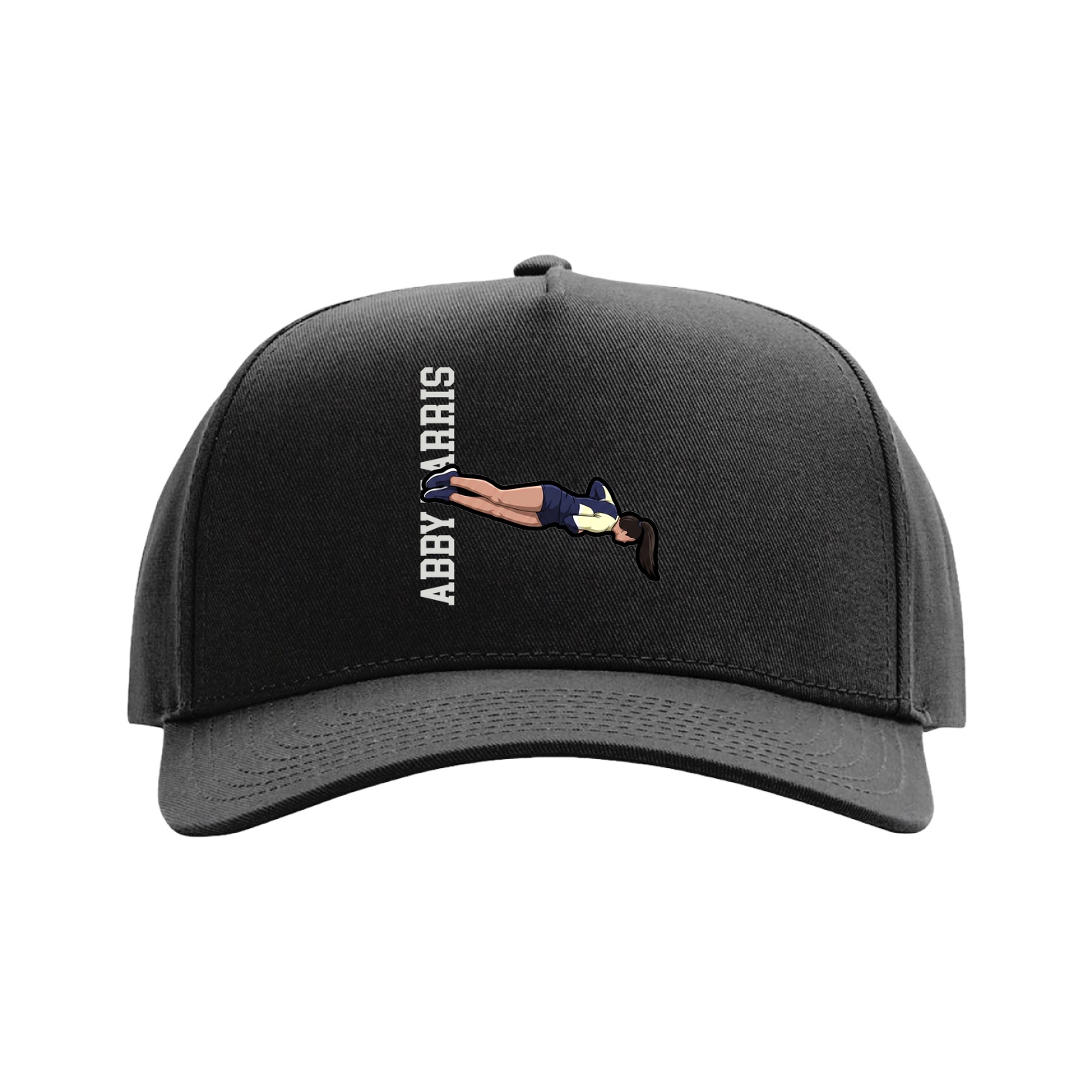 Full Fabric Five-Panel Champ Cap — Name Vertical in Black