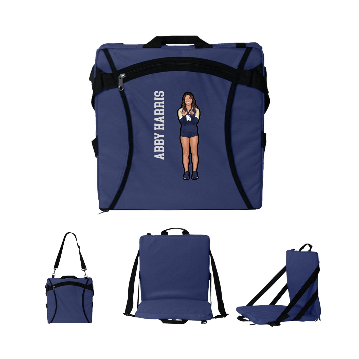 Folding Stadium Seat — Name Vertical in Navy