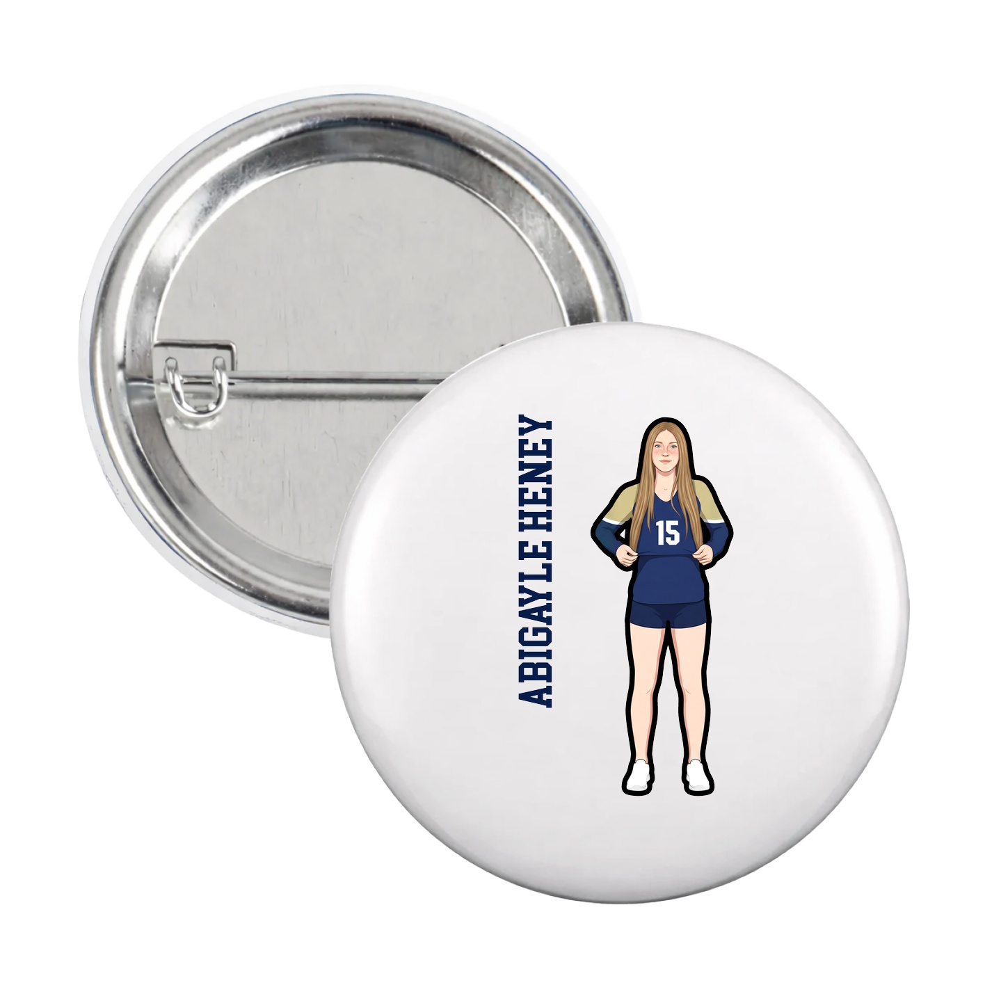 Game Day Button — Name Vertical in White