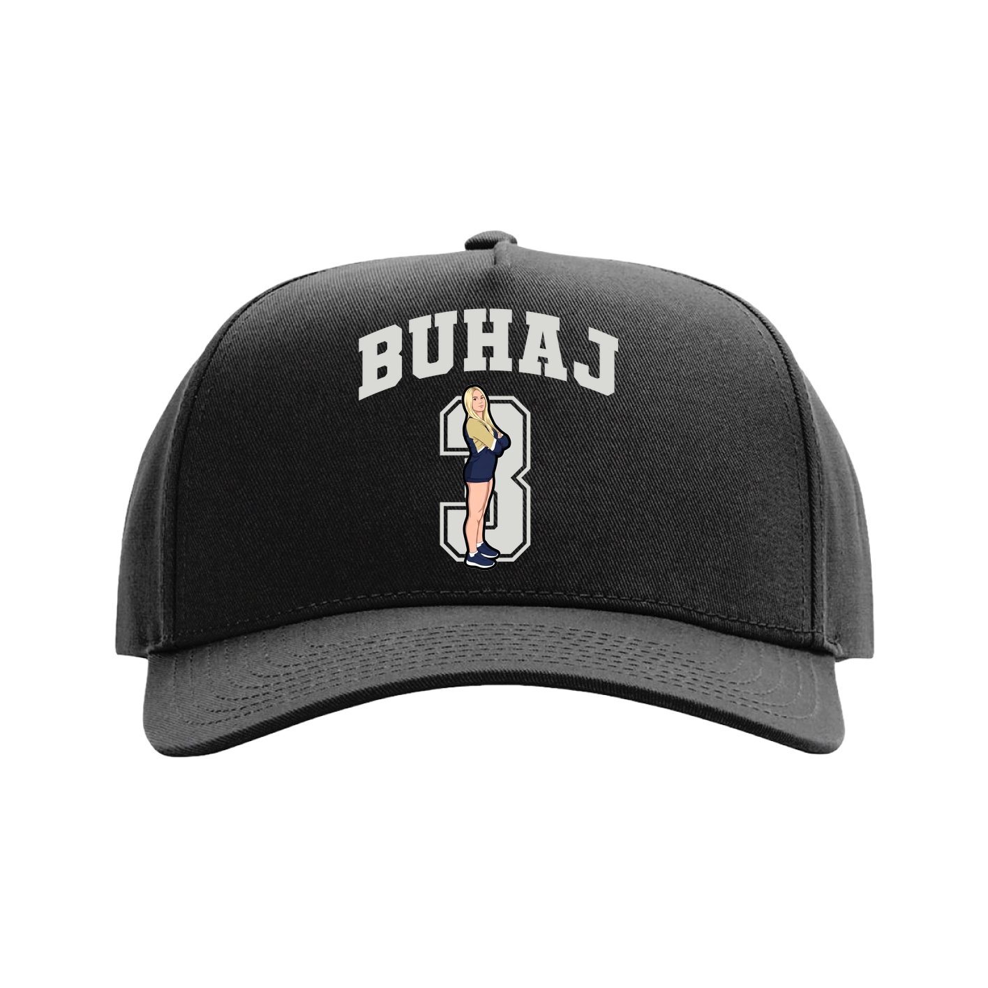 Full Fabric Five-Panel Champ Cap — Number in Black
