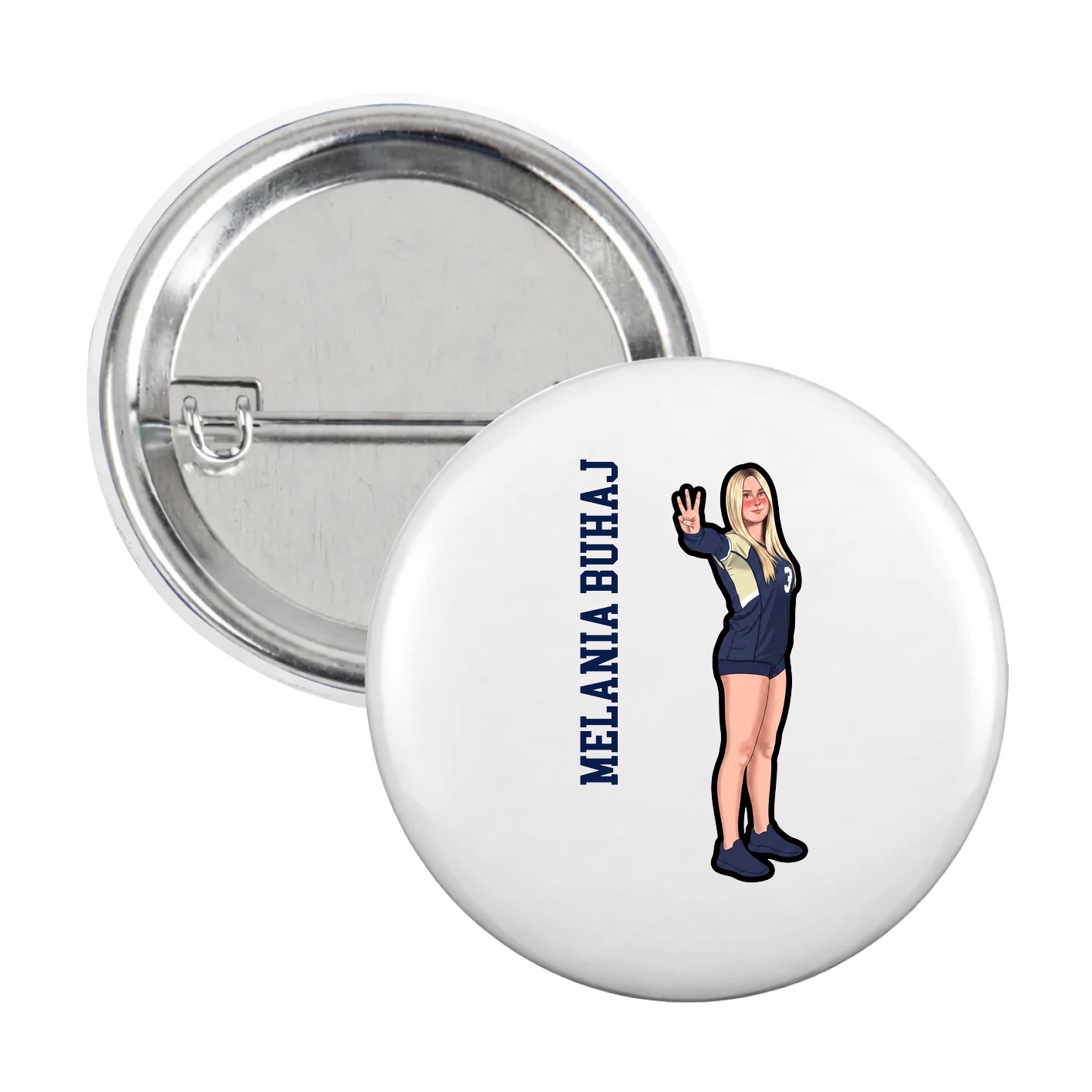 Game Day Button — Name Vertical in White