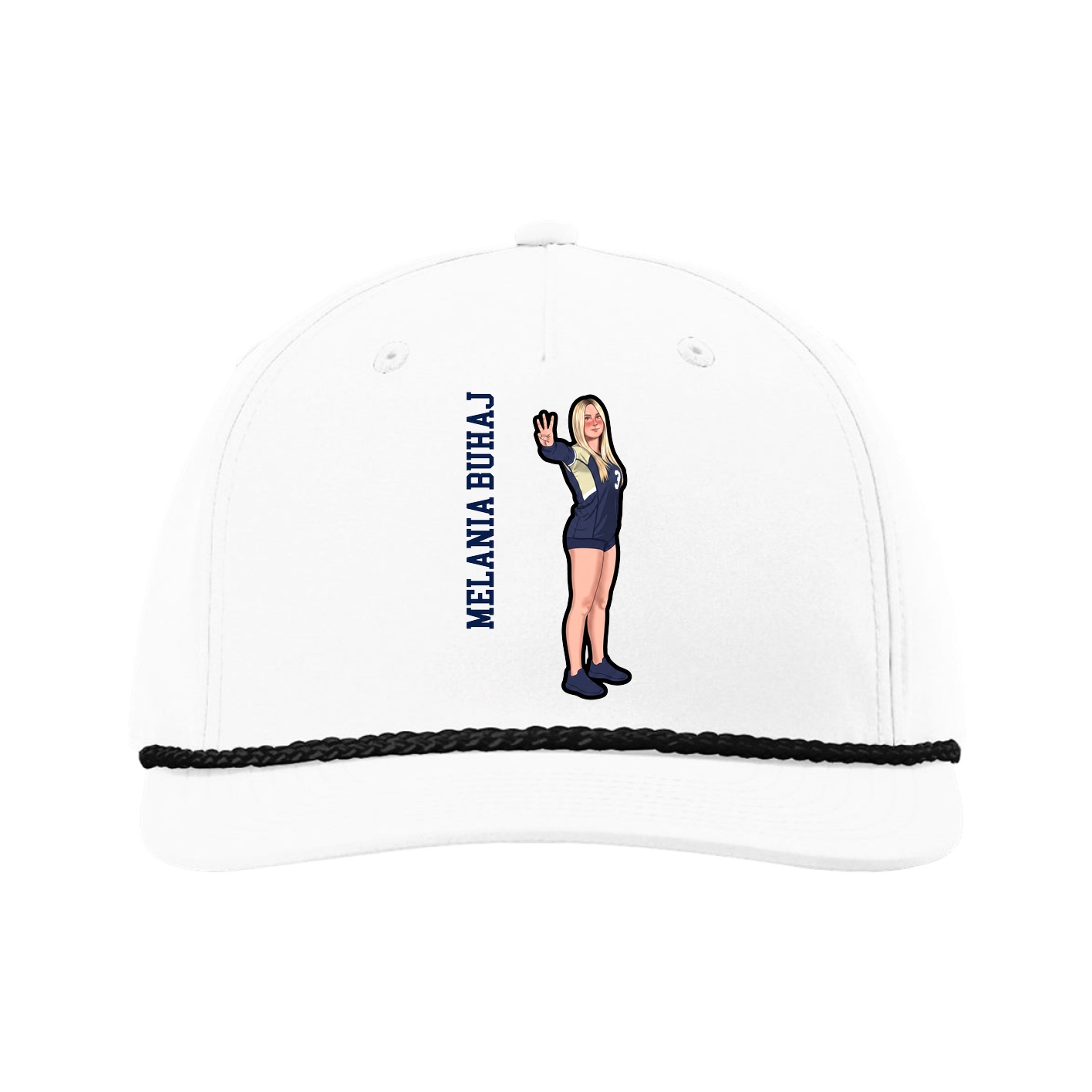Five-Panel Classic Rope Cap — Name Vertical in White