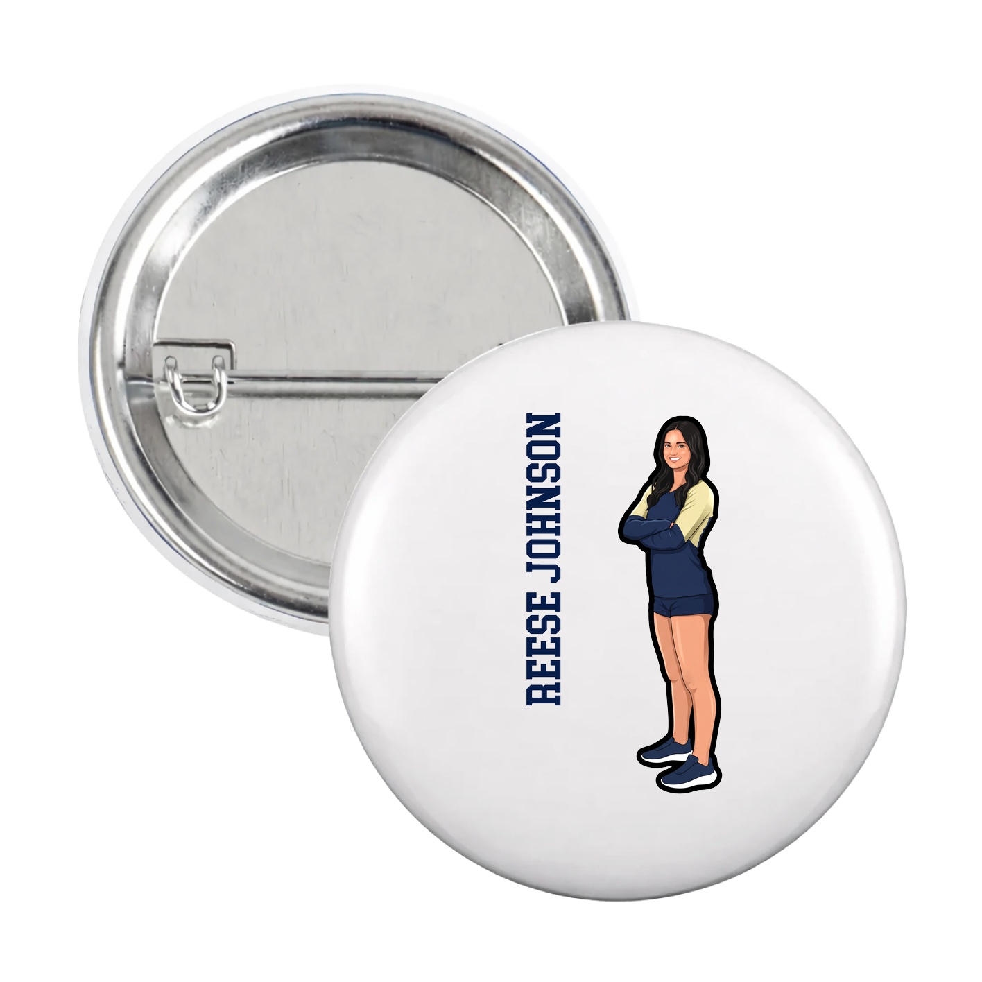 Game Day Button — Name Vertical in White