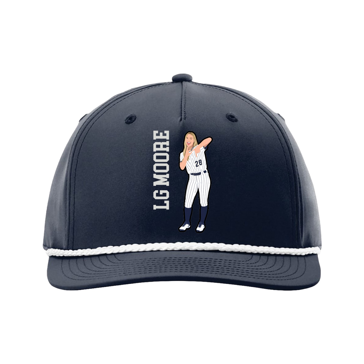 Five-Panel Classic Rope Cap — Name Vertical in Navy