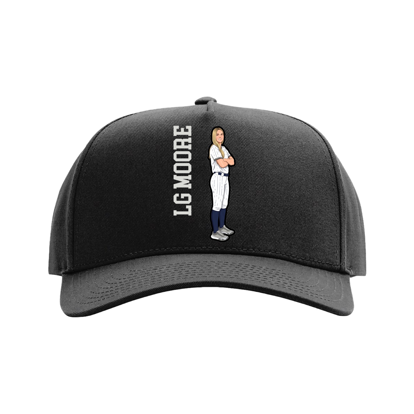 Full Fabric Five-Panel Champ Cap — Name Vertical in Black