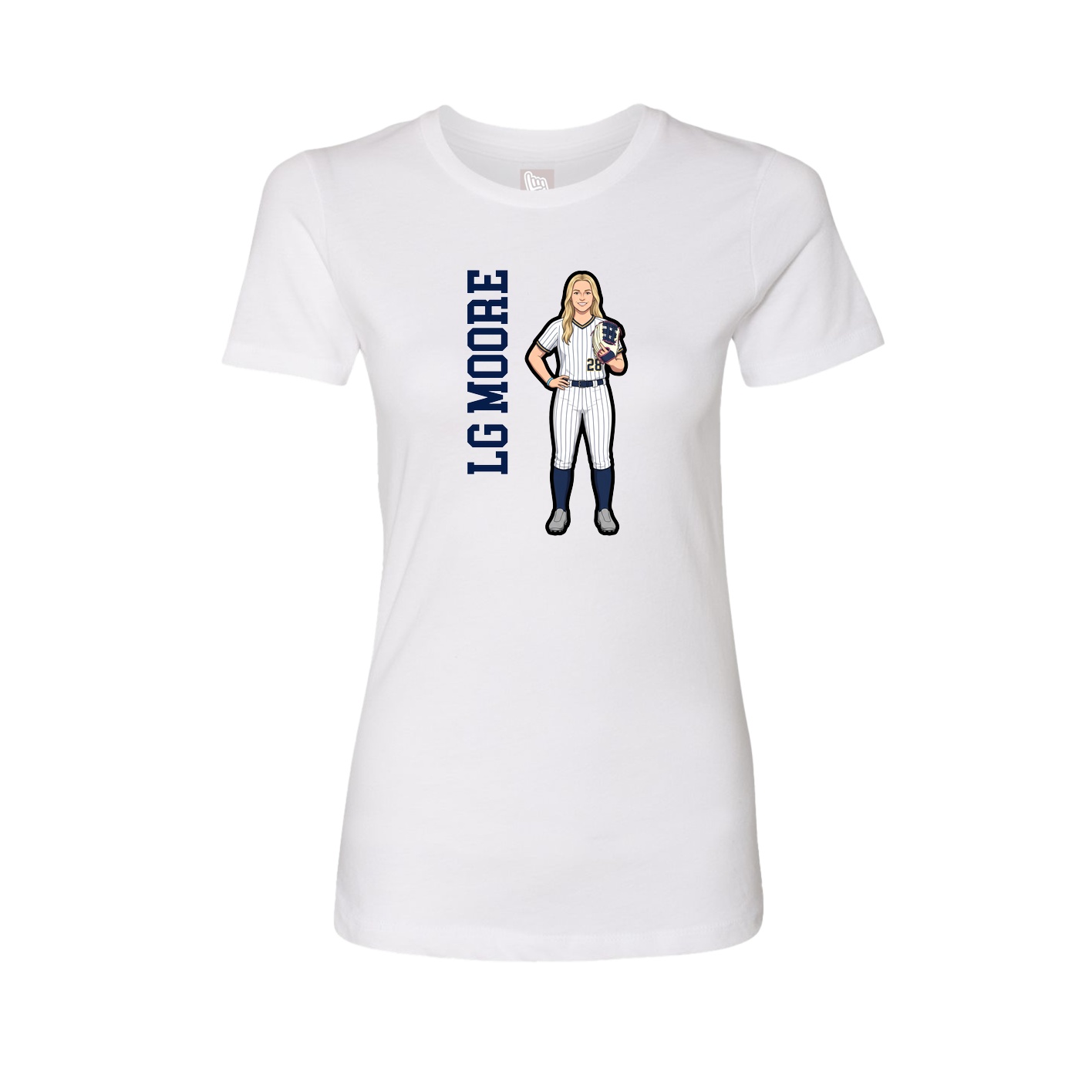 Womens Tee — Name Vertical in White