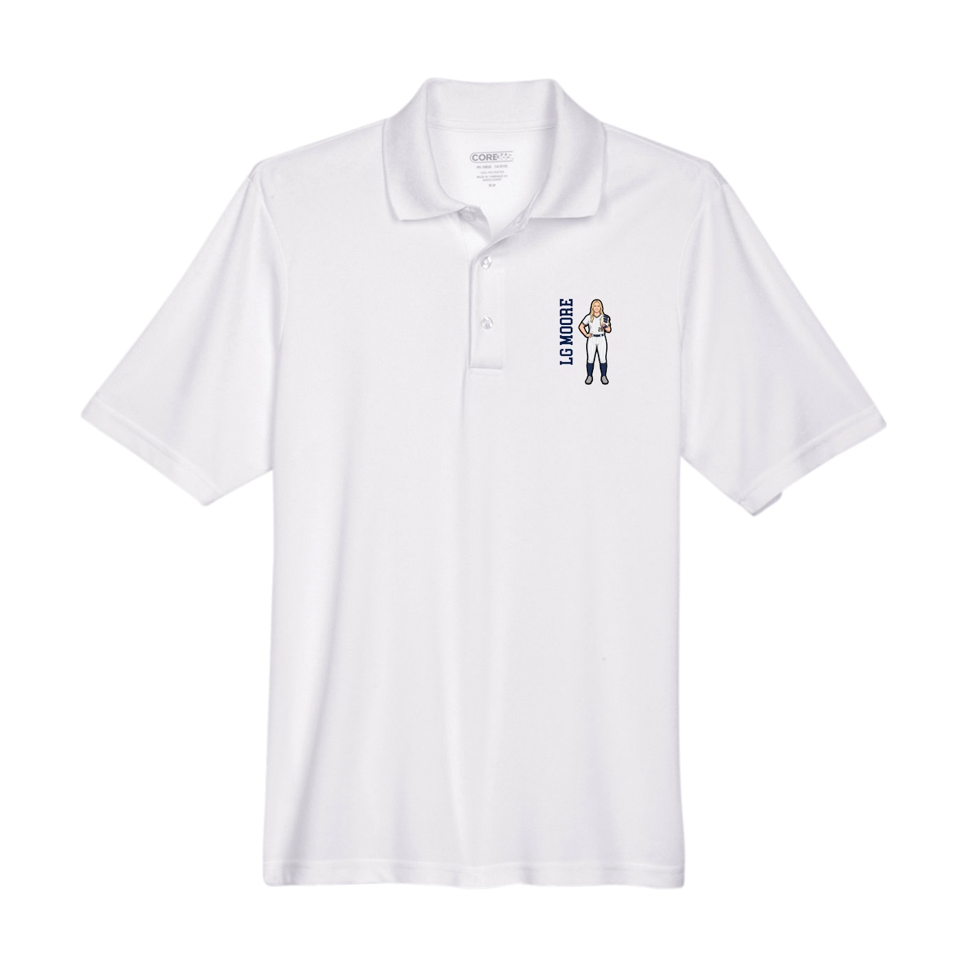 Performance Polo — Name Vertical in White