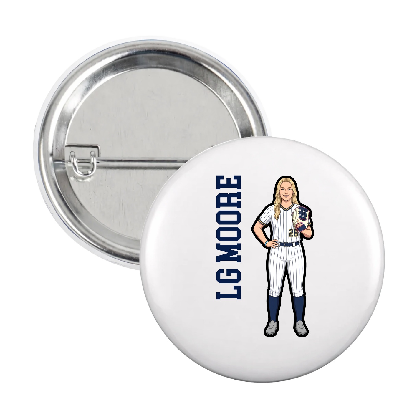 Game Day Button — Name Vertical in White