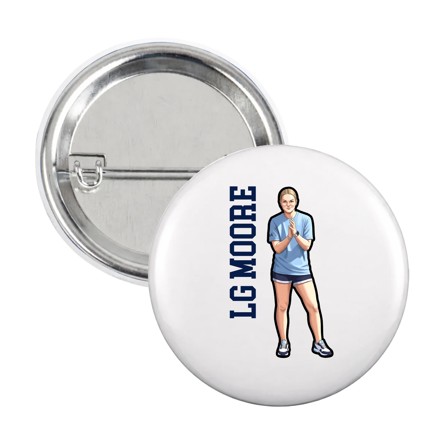 Game Day Button — Name Vertical in White