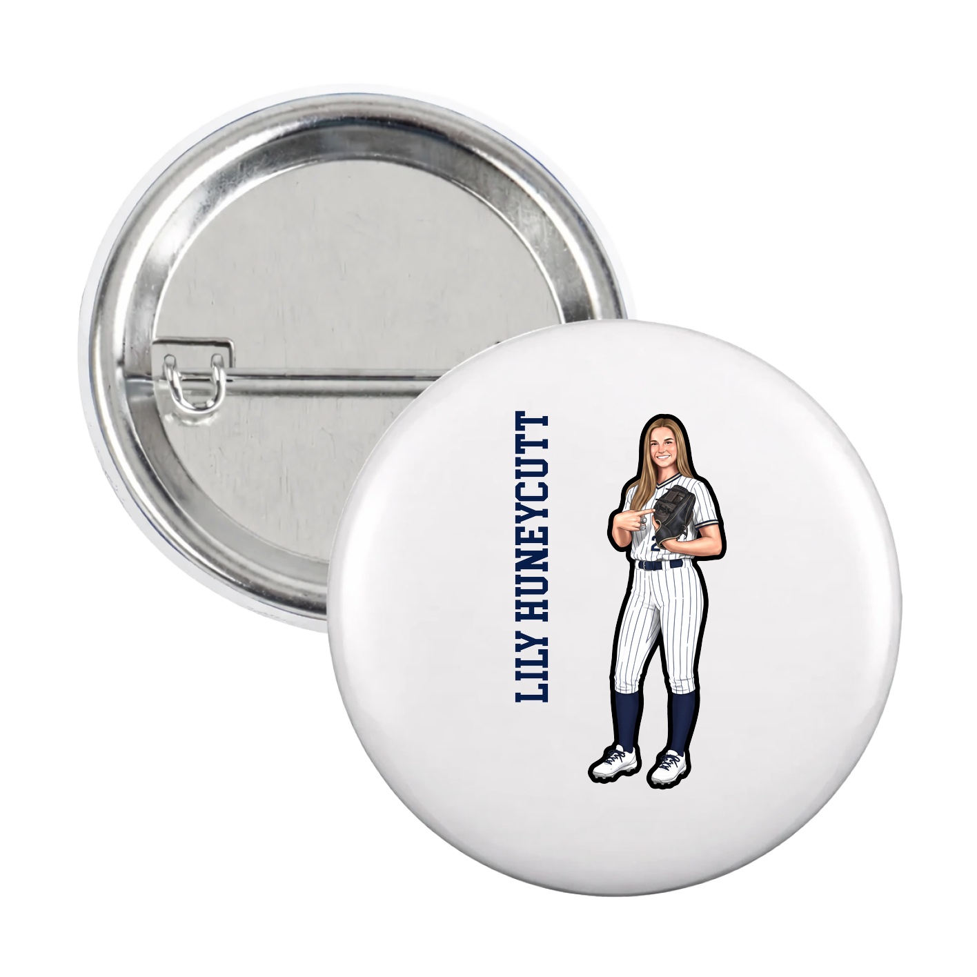 Game Day Button — Name Vertical in White