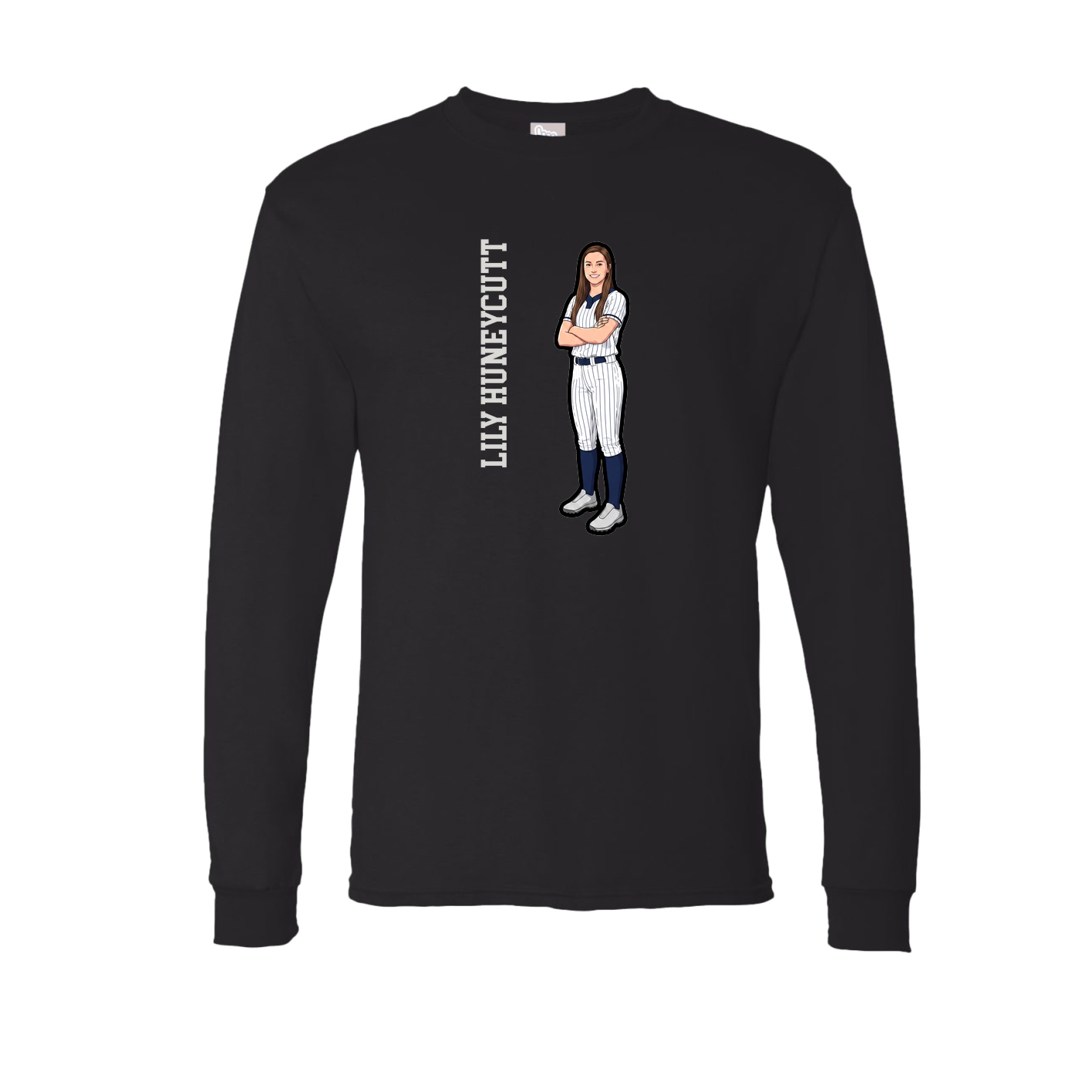 Long Sleeve Tee — Name Vertical in Black