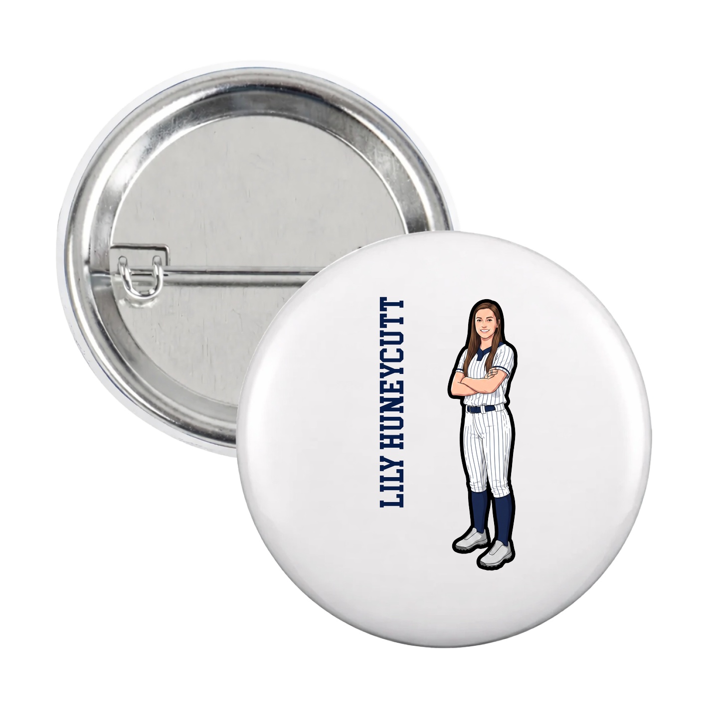 Game Day Button — Name Vertical in White