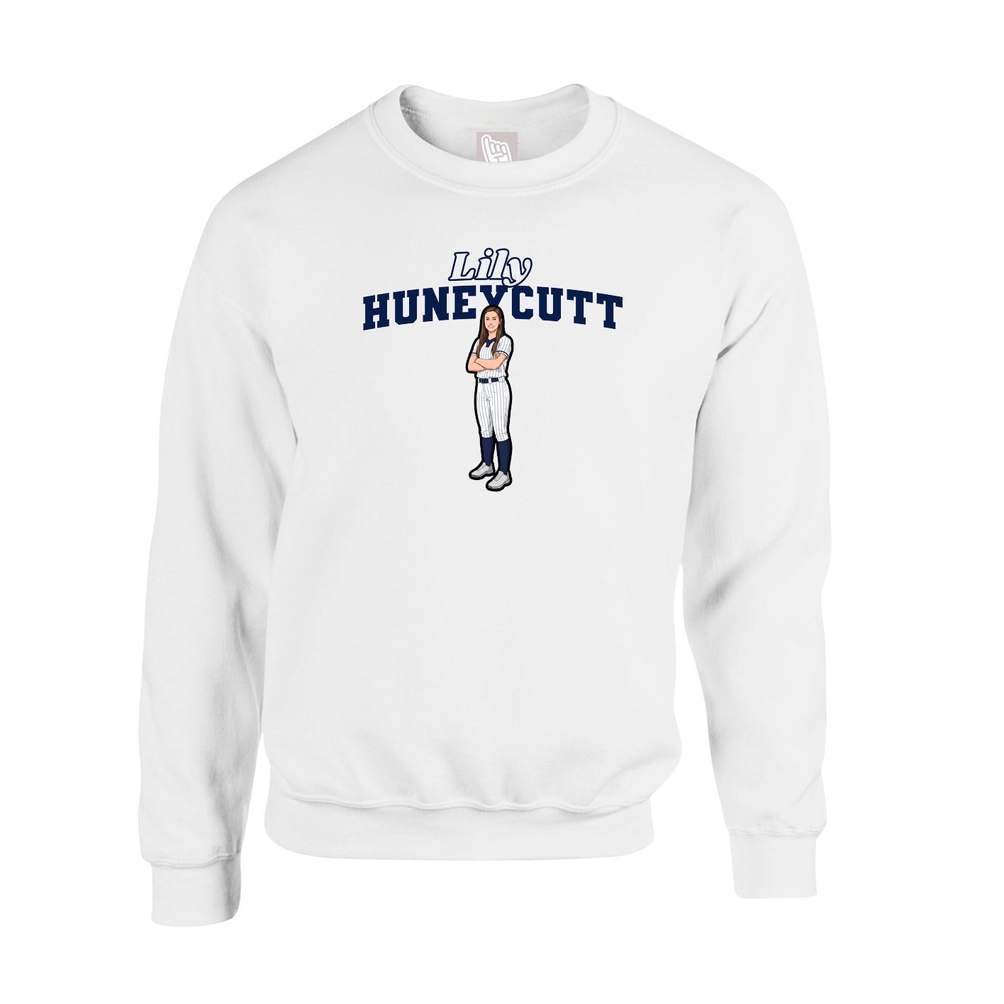 Fleece Crew — Name Arch in White