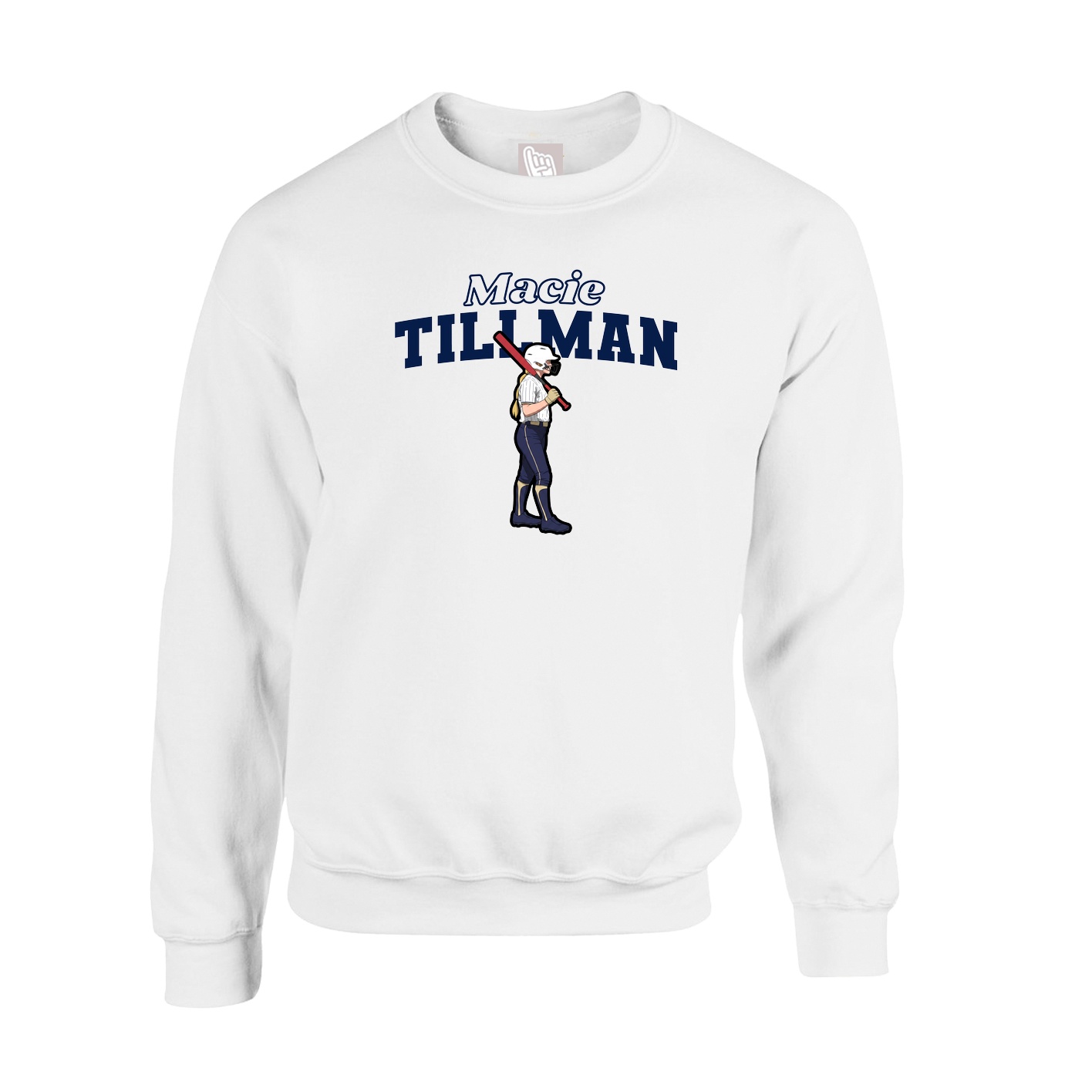 Fleece Crew — Name Arch in White
