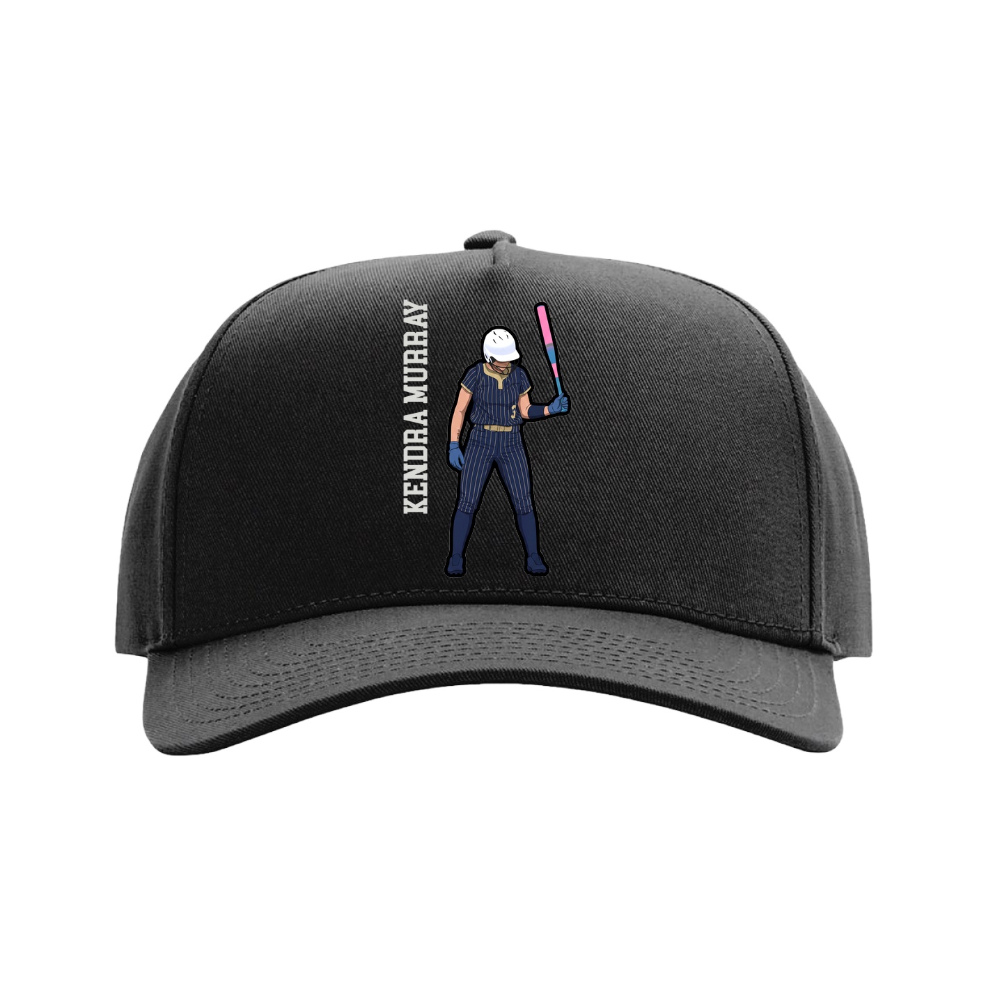 Full Fabric Five-Panel Champ Cap — Name Vertical in Black