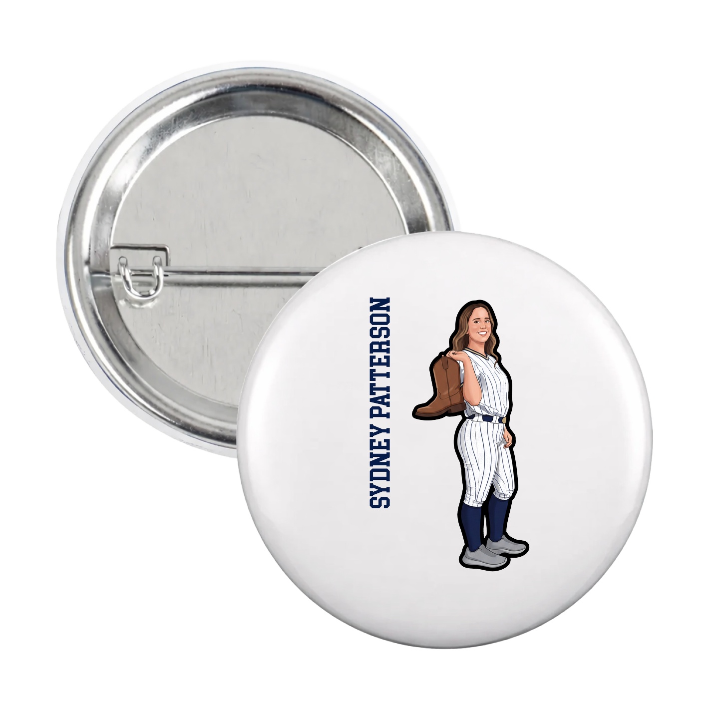Game Day Button — Name Vertical in White