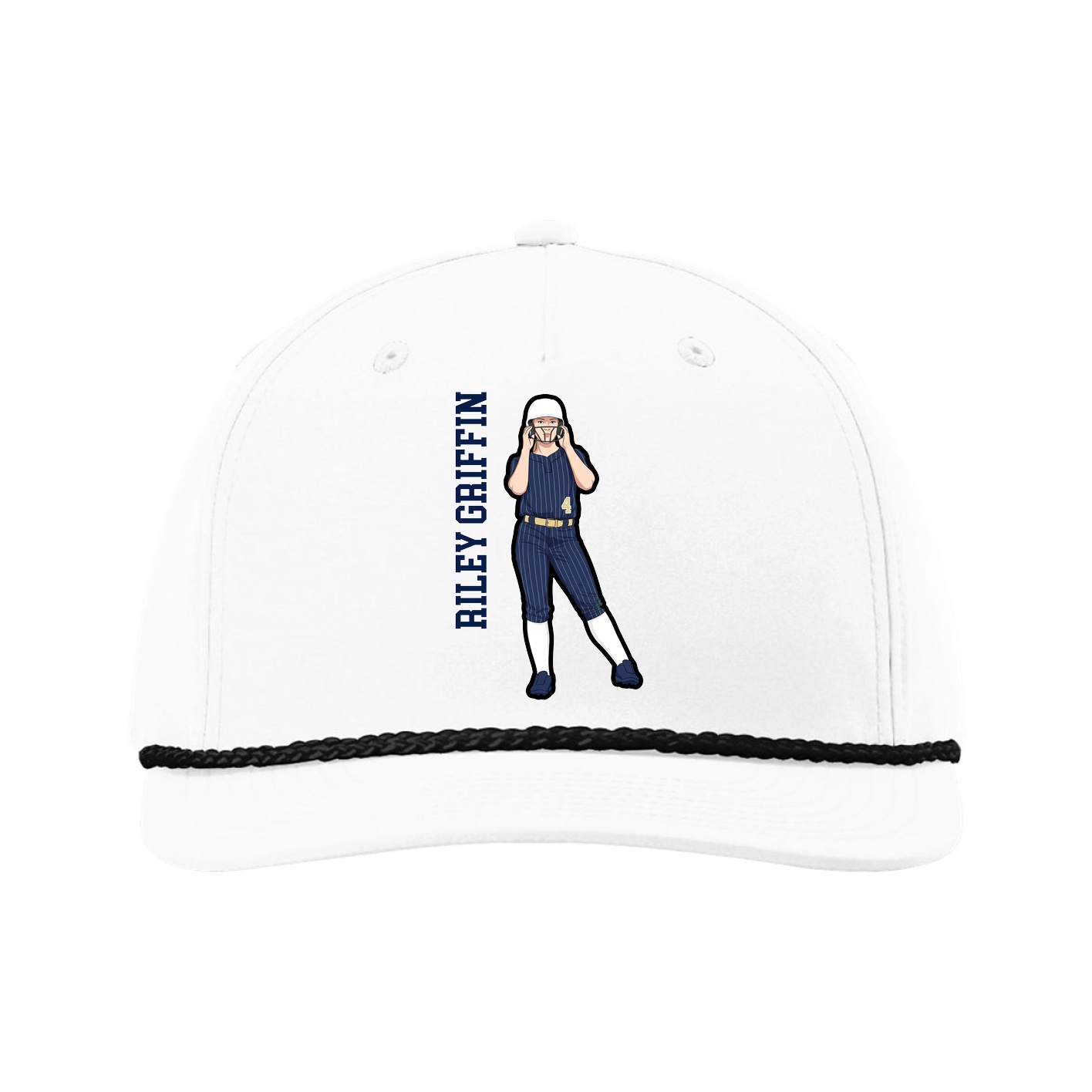 Five-Panel Classic Rope Cap — Name Vertical in White