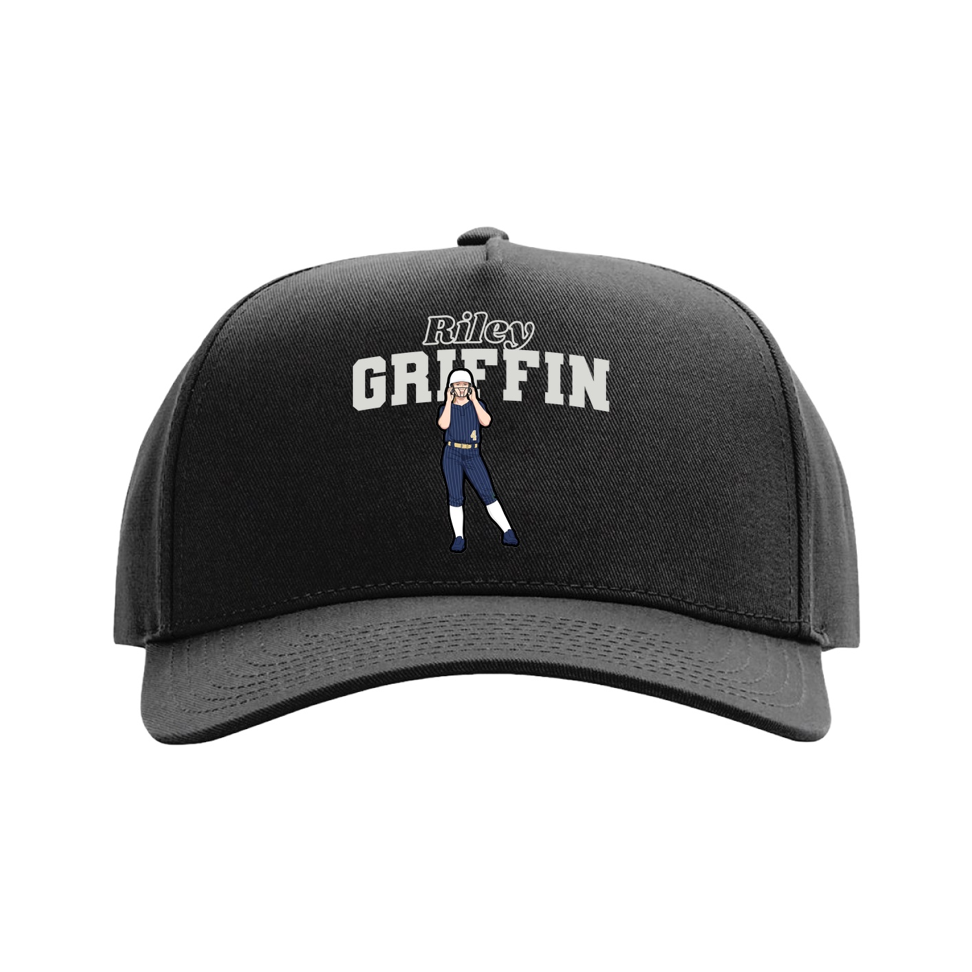Full Fabric Five-Panel Champ Cap — Name Arch in Black