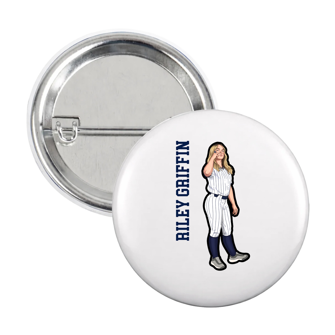 Game Day Button — Name Vertical in White