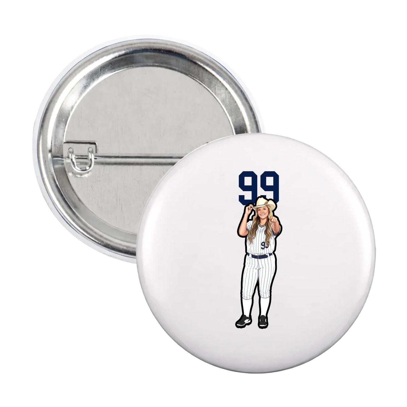 Game Day Button — Number Top in White