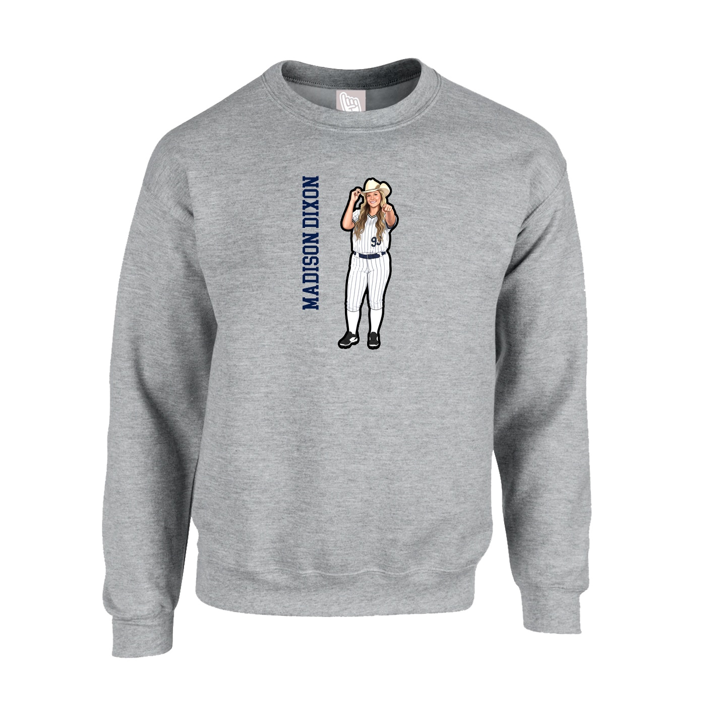 Fleece Crew — Name Vertical in Grey