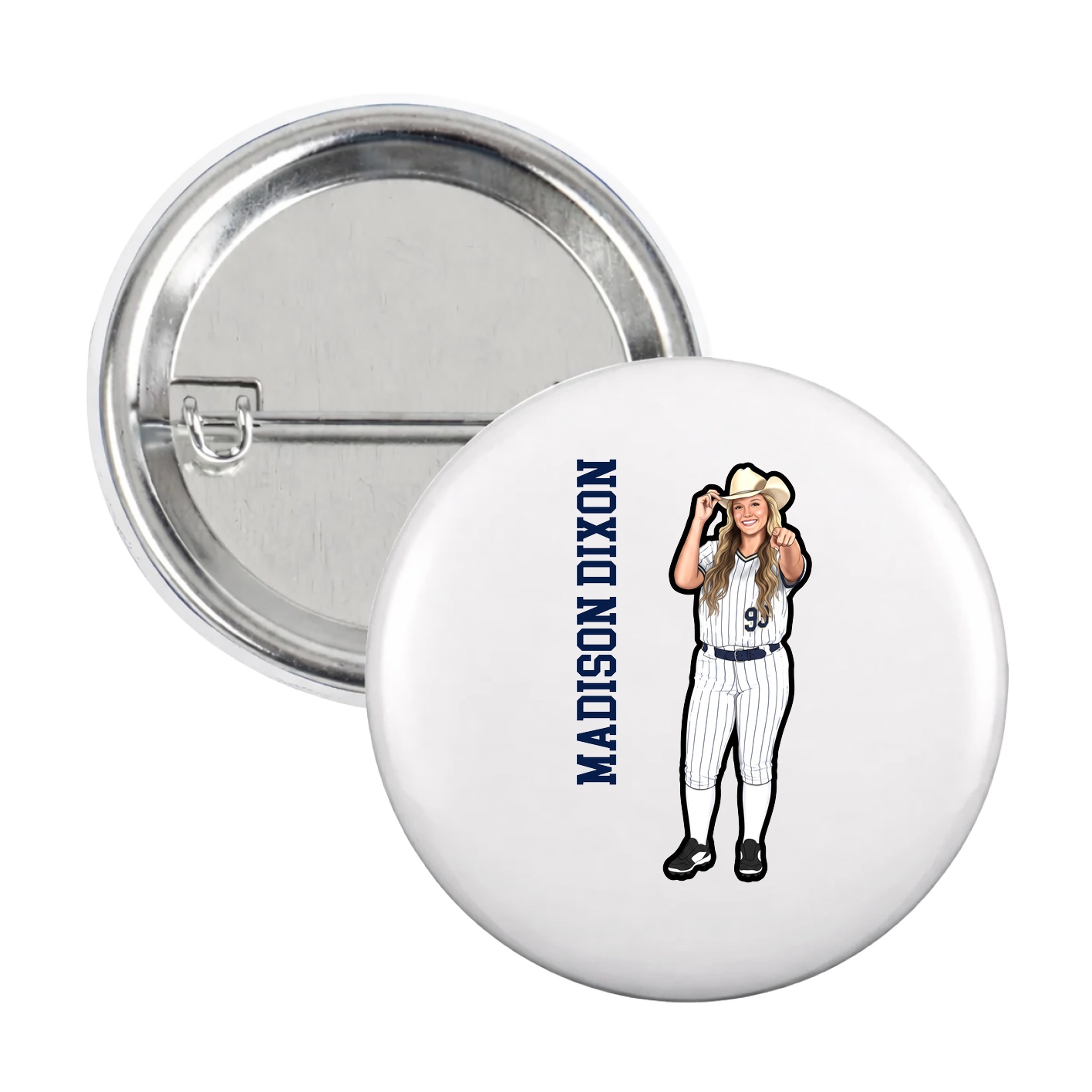 Game Day Button — Name Vertical in White
