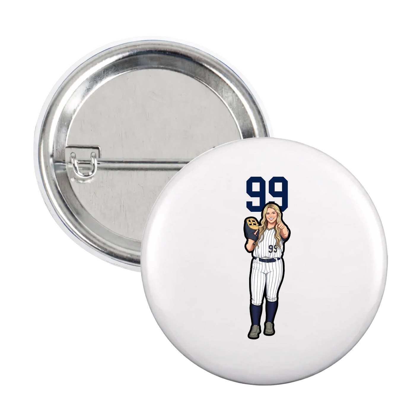 Game Day Button — Number Top in White