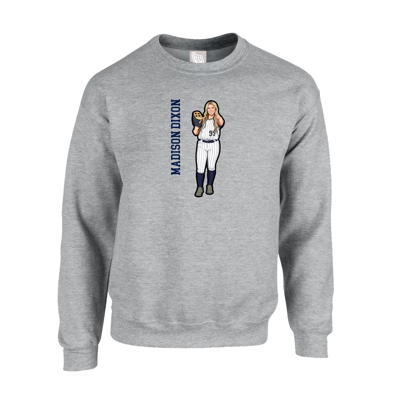 Fleece Crew — Name Vertical in Grey