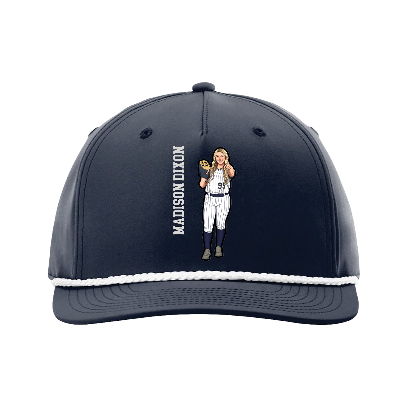 Five-Panel Classic Rope Cap — Name Vertical in Navy