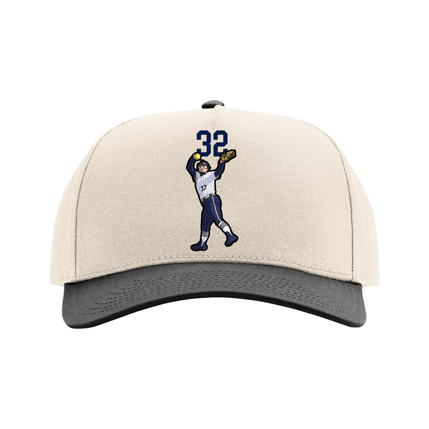 Full Fabric Five-Panel Champ Cap — Number Top in Cream/Black