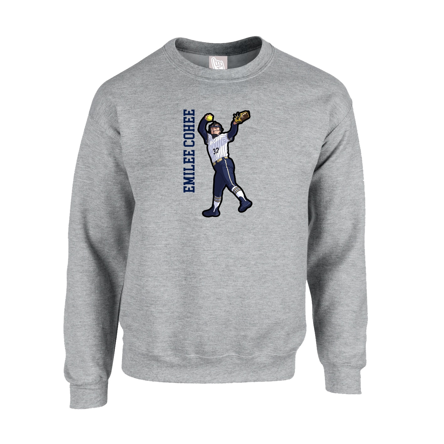 Fleece Crew — Name Vertical in Grey