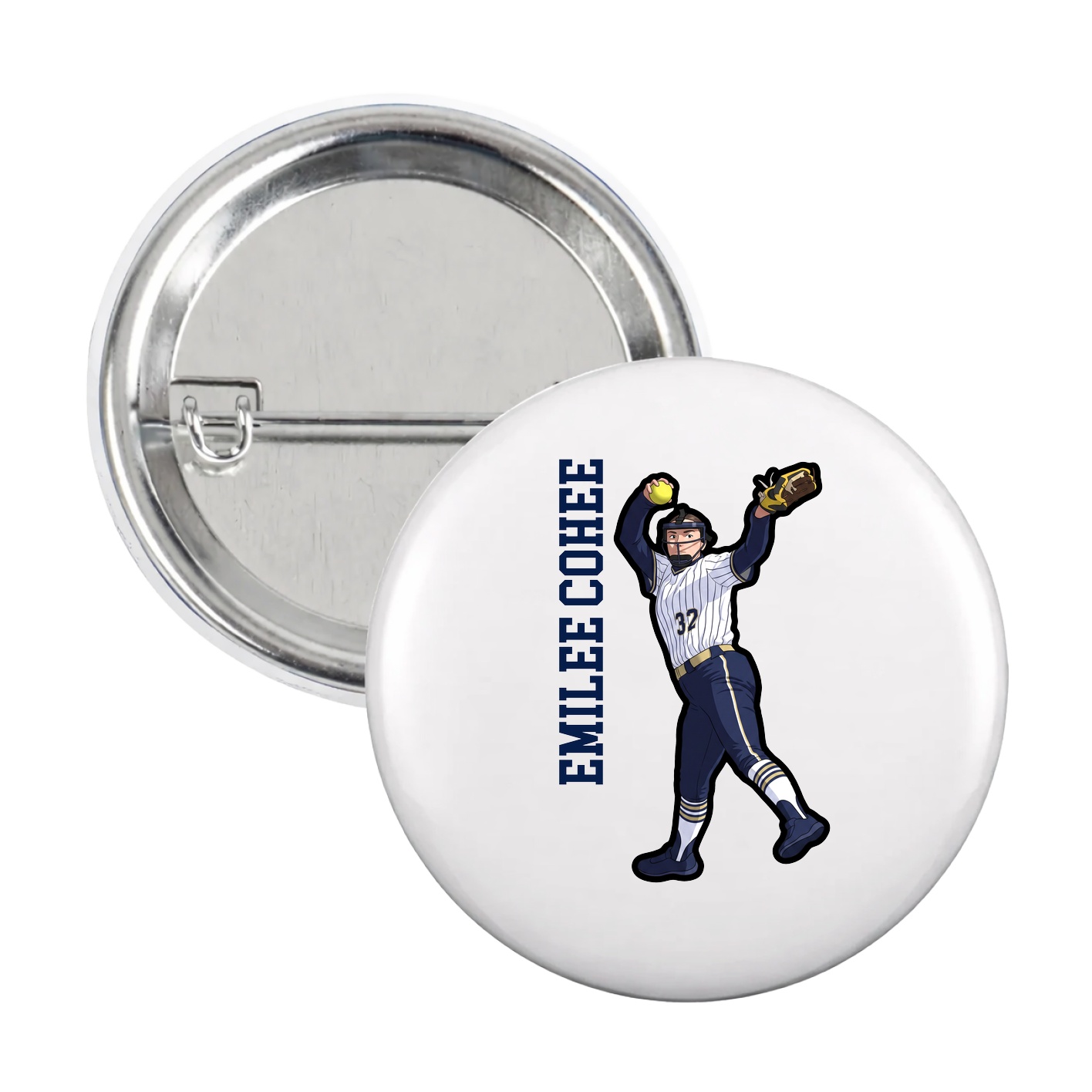 Game Day Button — Name Vertical in White