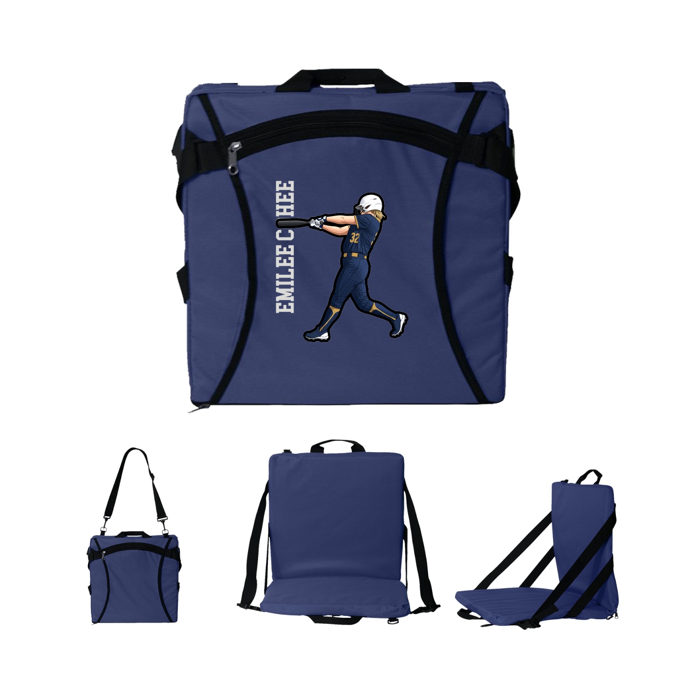 Folding Stadium Seat — Name Vertical in Navy