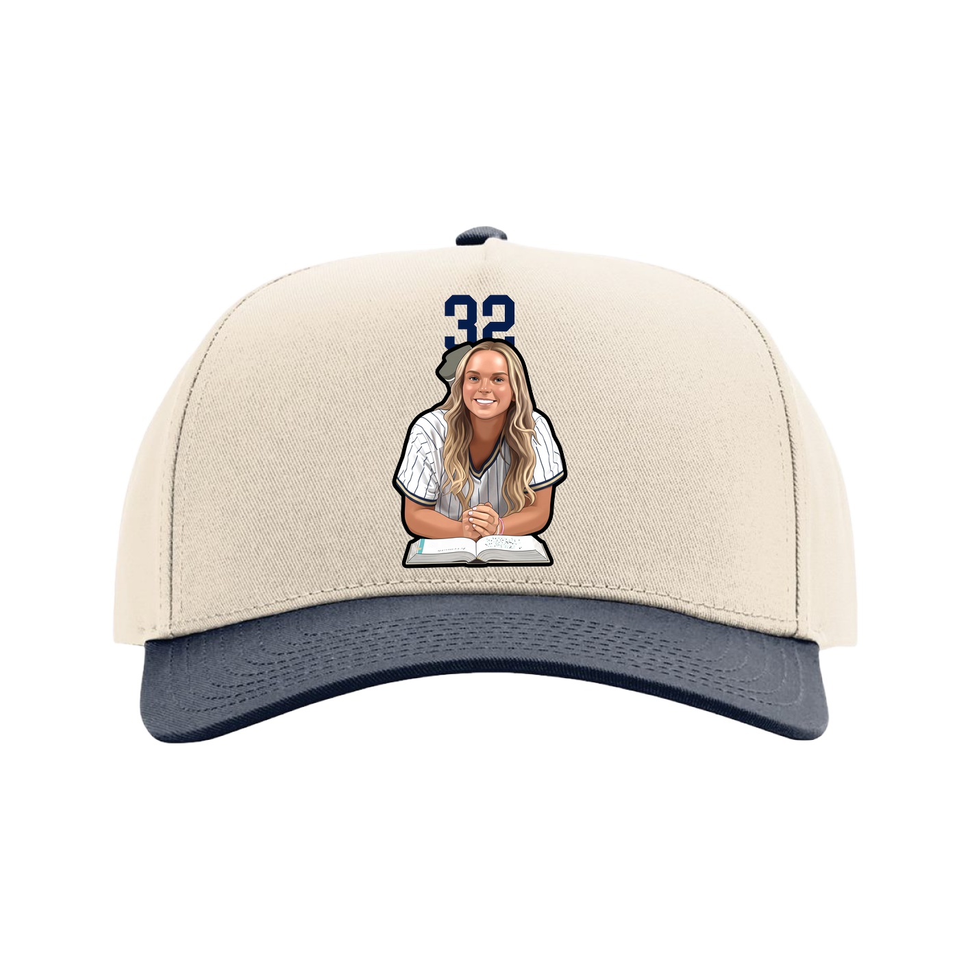 Full Fabric Five-Panel Champ Cap — Number Top in Cream/Navy