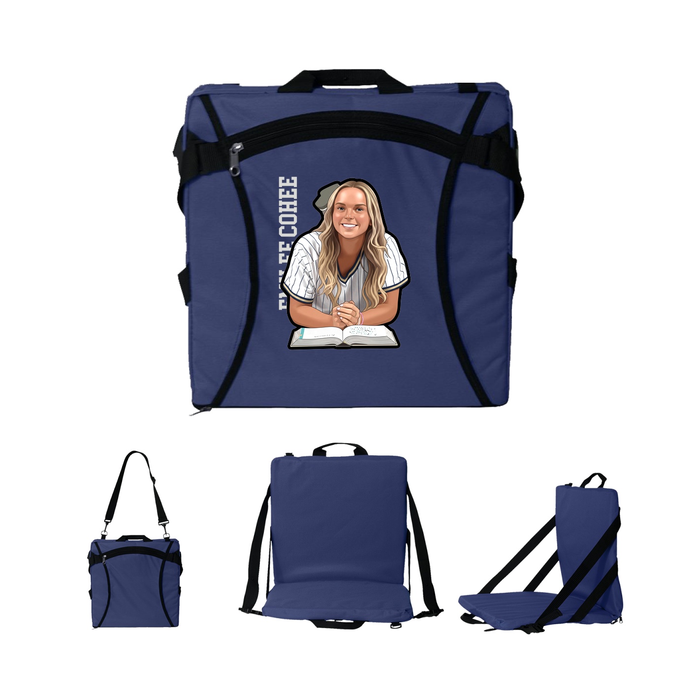 Folding Stadium Seat — Name Vertical in Navy