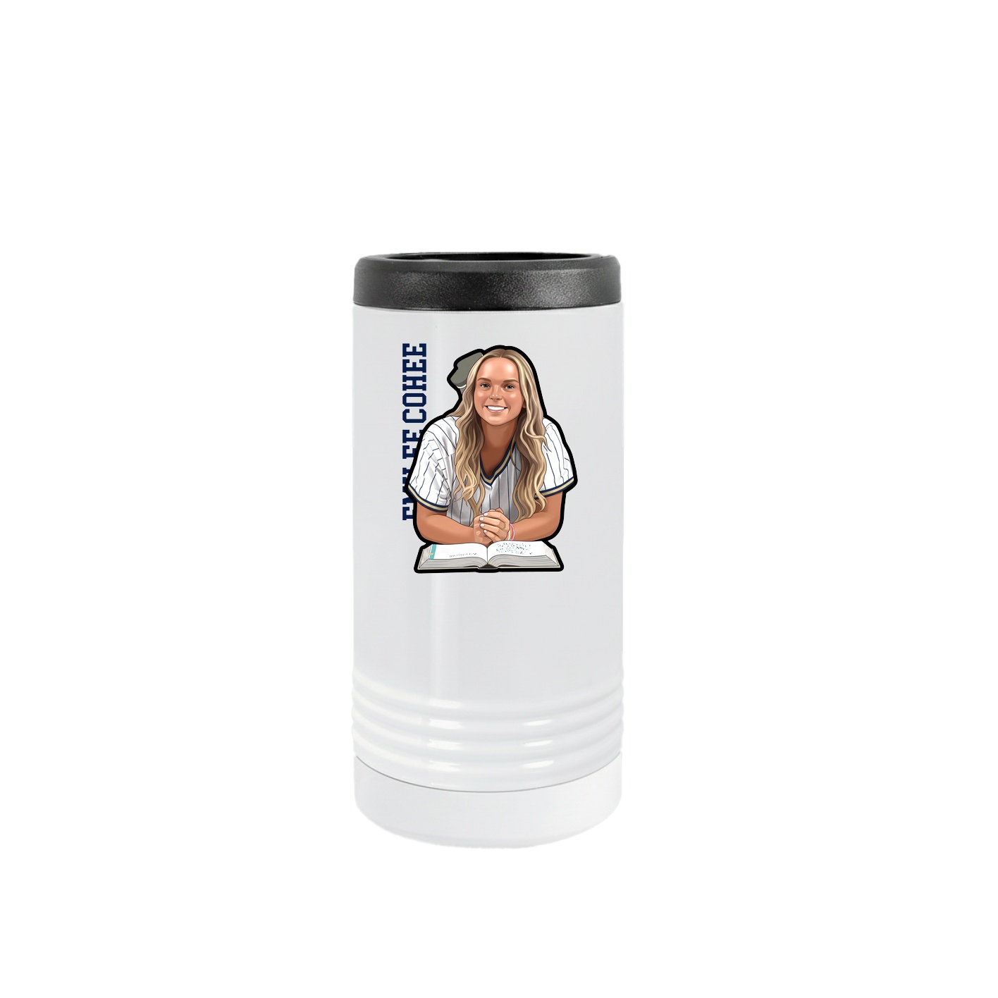 Slim Beverage Holder — Name Vertical in White