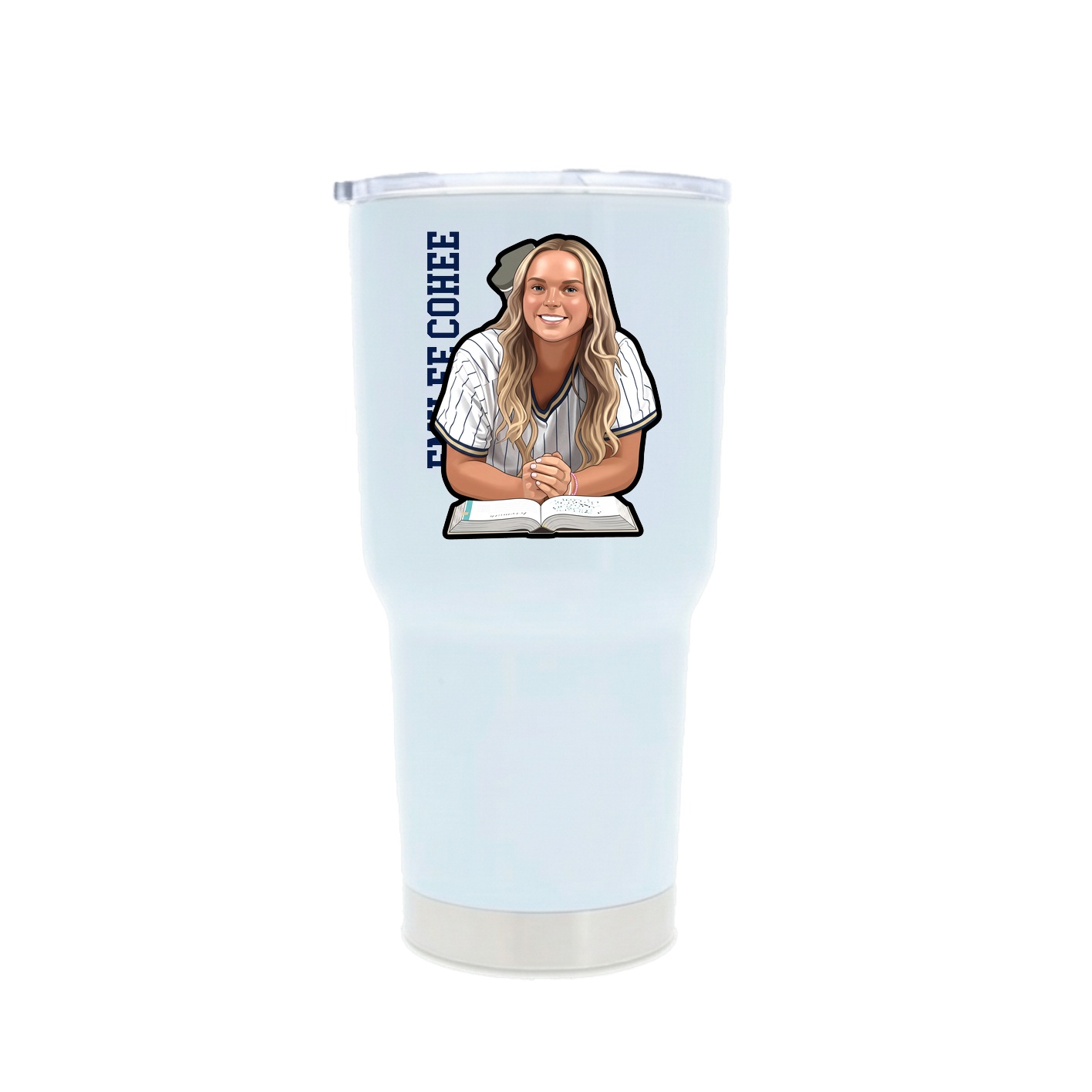 30oz Stainless Steel Tumbler — Name Vertical in White