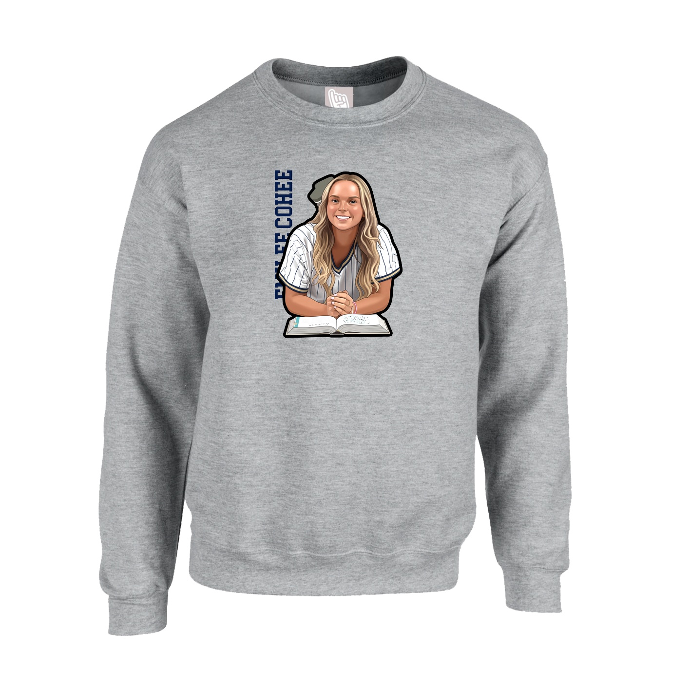 Fleece Crew — Name Vertical in Grey