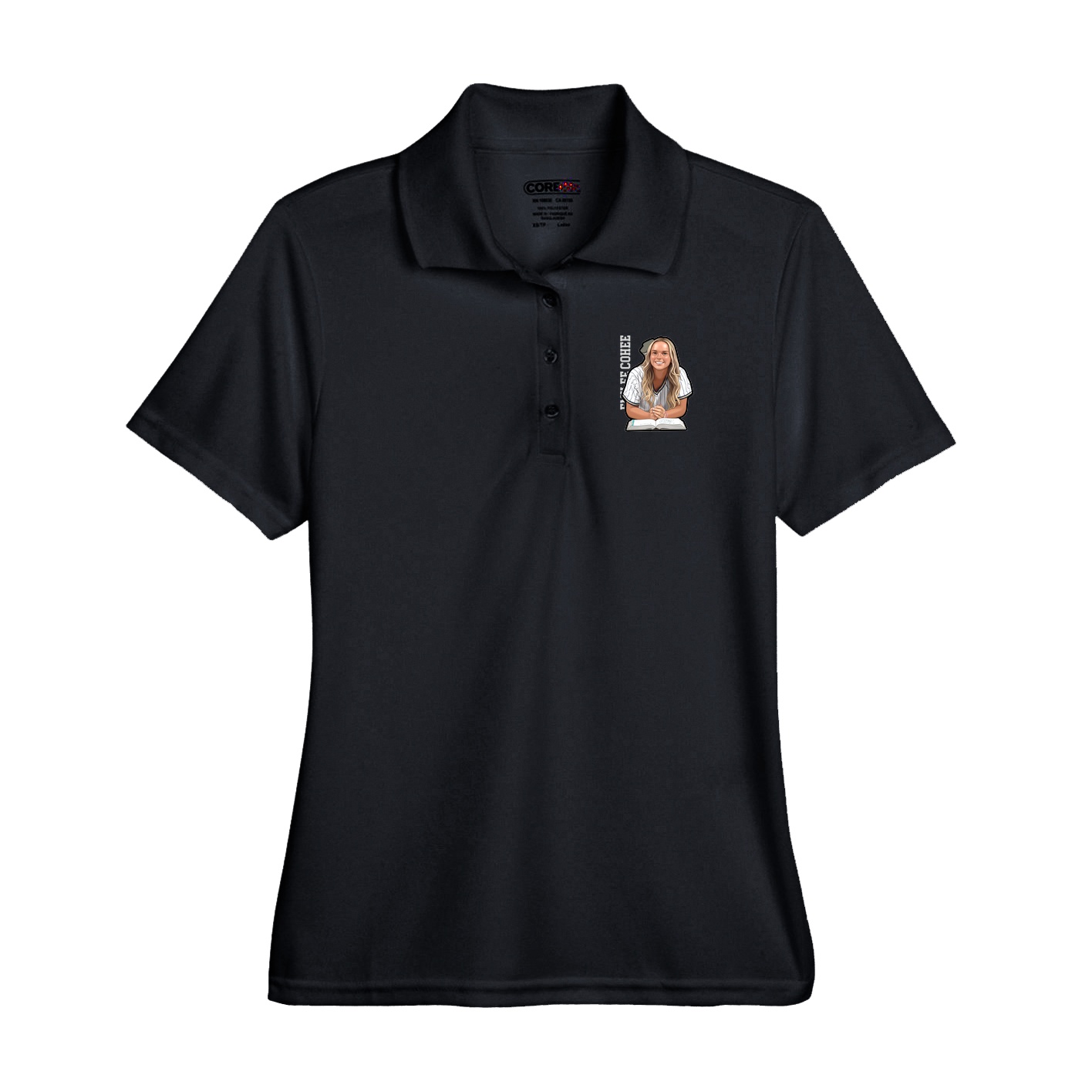Performance Polo — Name Vertical in Black