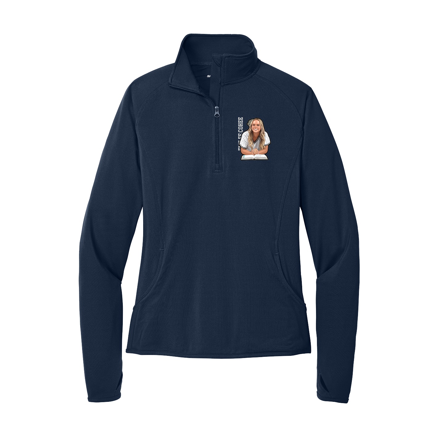 Women's Q-Zip Pullover — Name Vertical in Navy