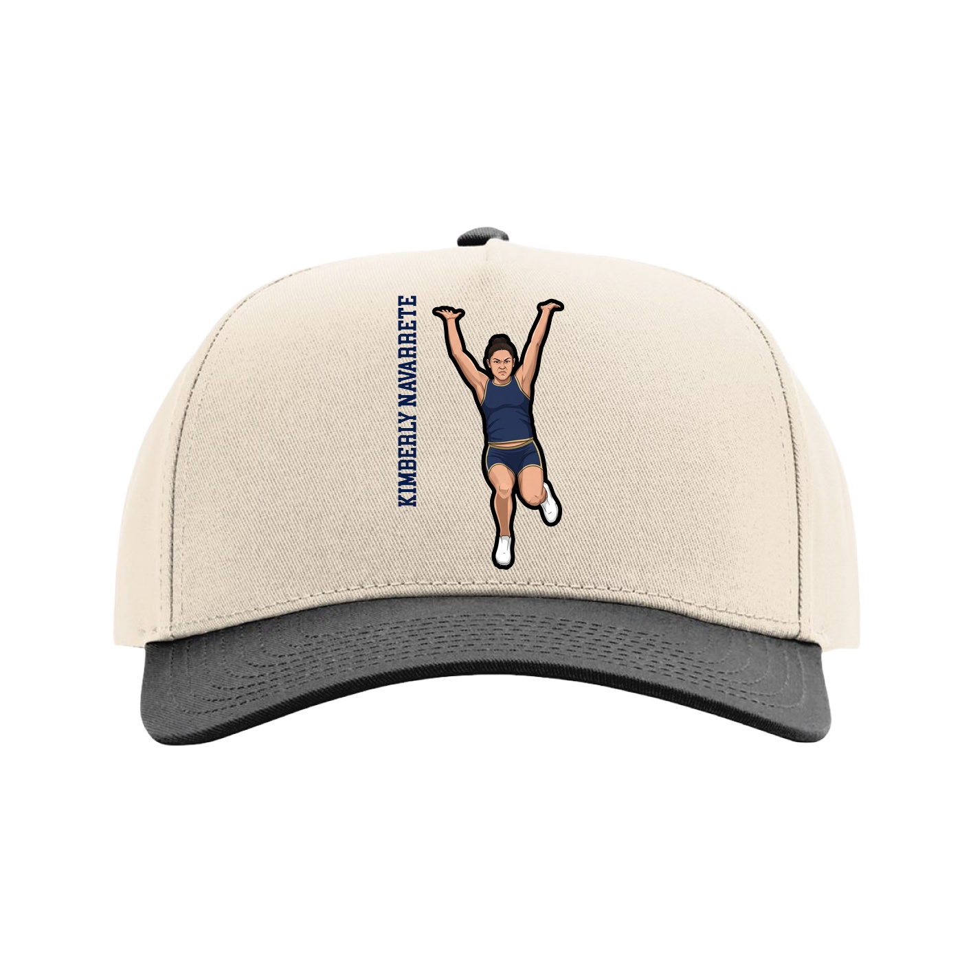 Full Fabric Five-Panel Champ Cap — Name Vertical in Cream/Black