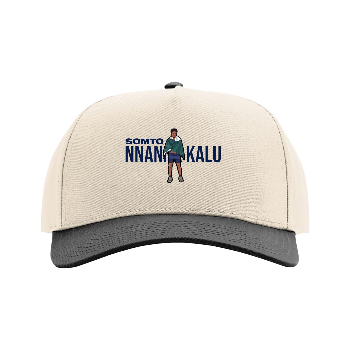 Full Fabric Five-Panel Champ Cap — Player Name in Cream/Black