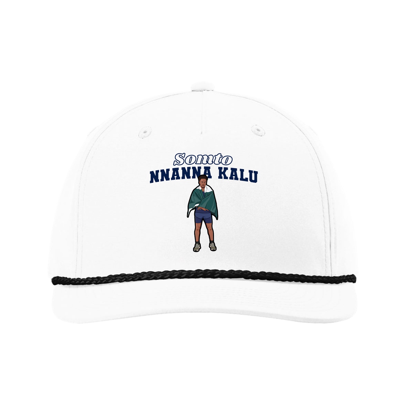 Five-Panel Classic Rope Cap — Name Arch in White