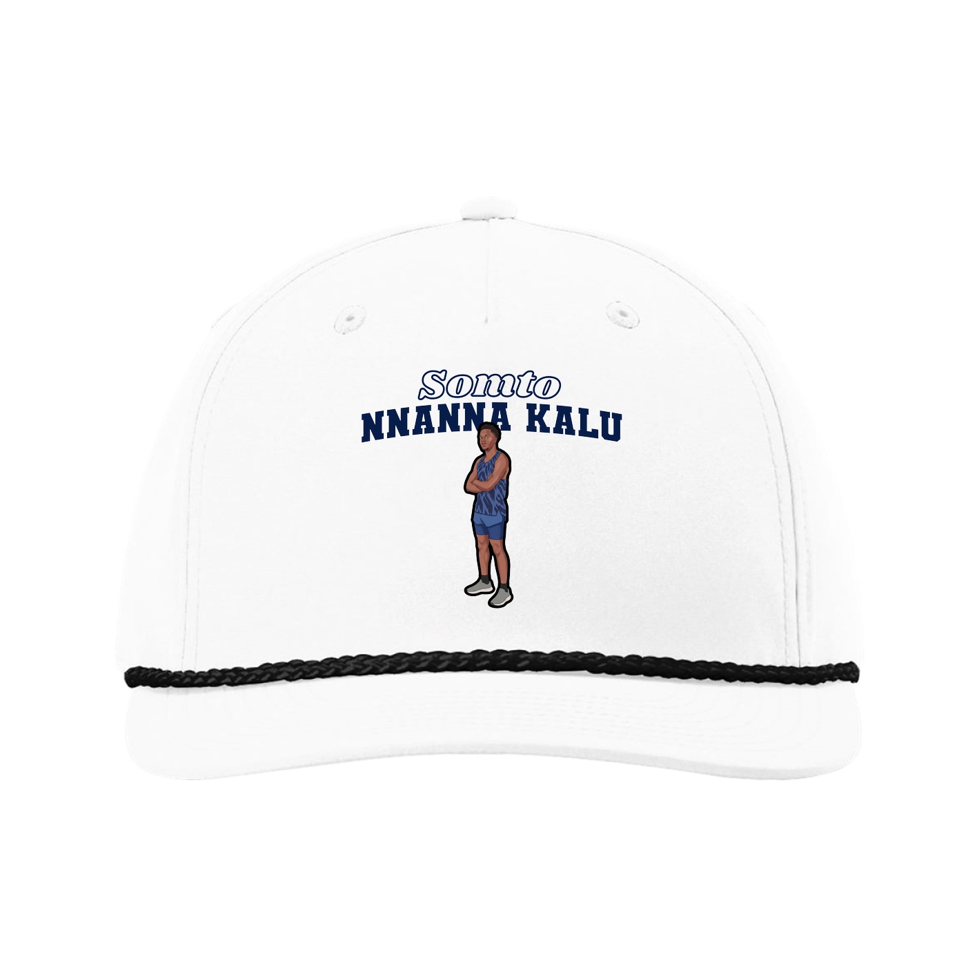 Five-Panel Classic Rope Cap — Name Arch in White