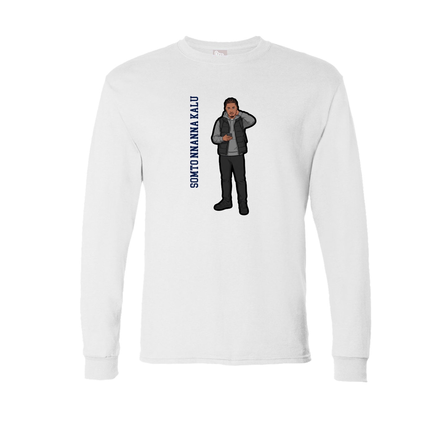 Long Sleeve Tee — Name Vertical in White