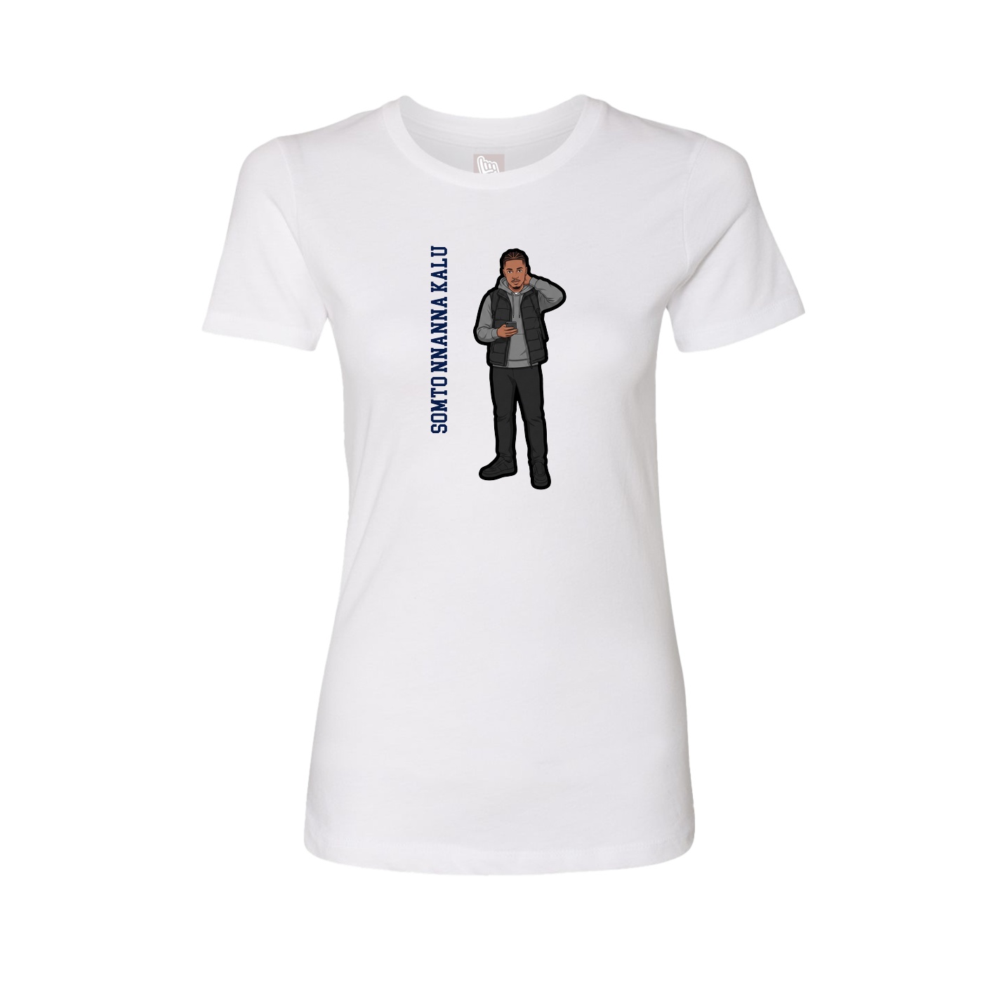 Womens Tee — Name Vertical in White