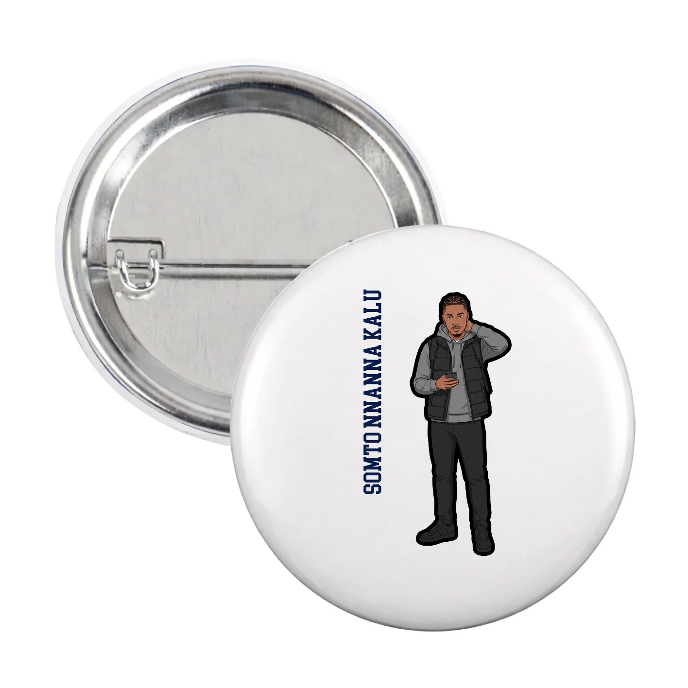 Game Day Button — Name Vertical in White